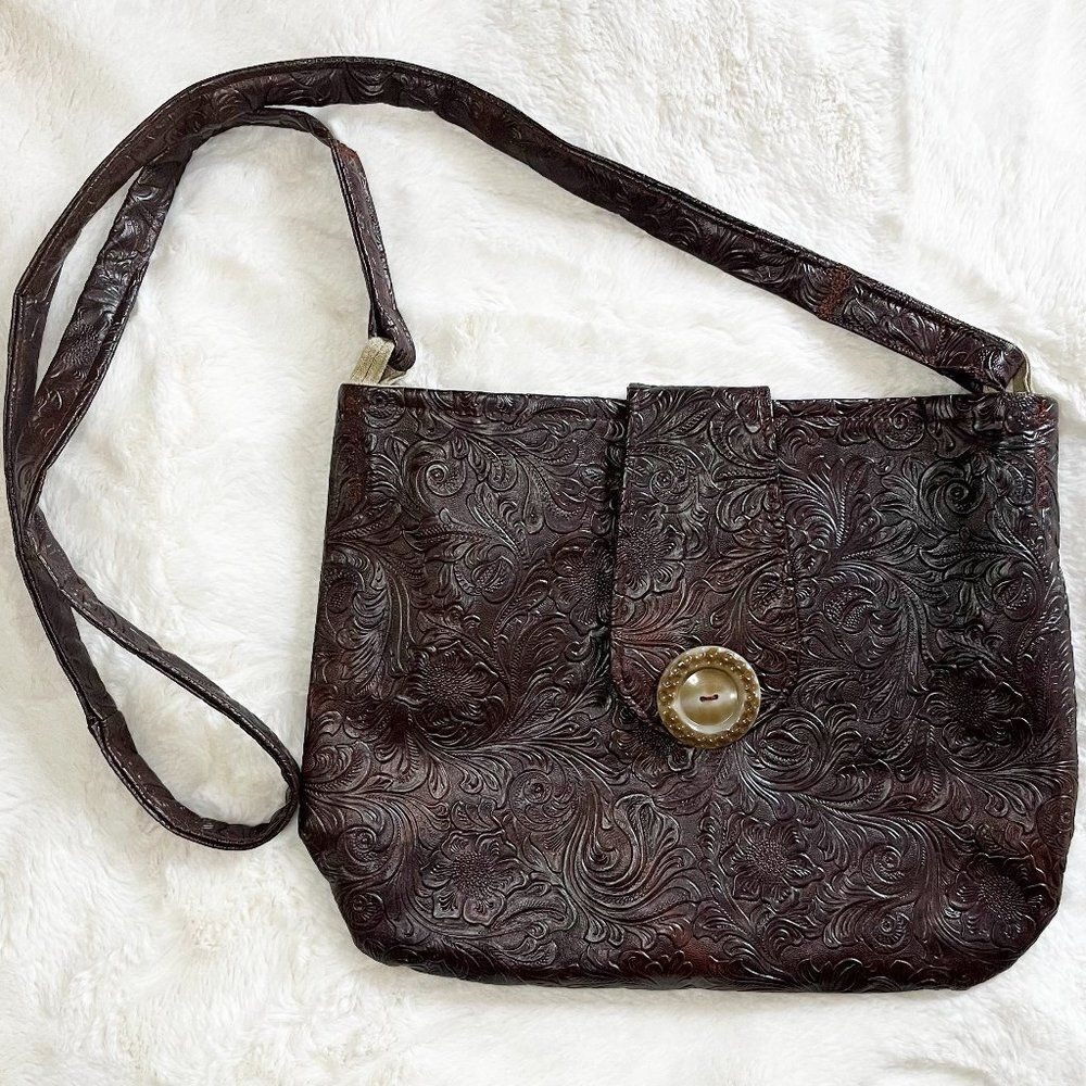Handmade Embossed Tooled (Faux?) Leather And Canvas Western Style Bag‎
